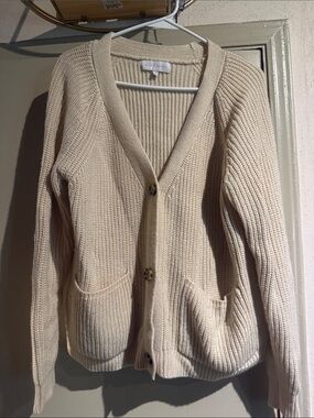 Avenue Cream Ribbed Button-Front Cardigan